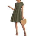 thumbnail image 3 of Vestido midi Zhyaj con cuello redondo y manga corta holgado, túnica de algodón, 3 of 7