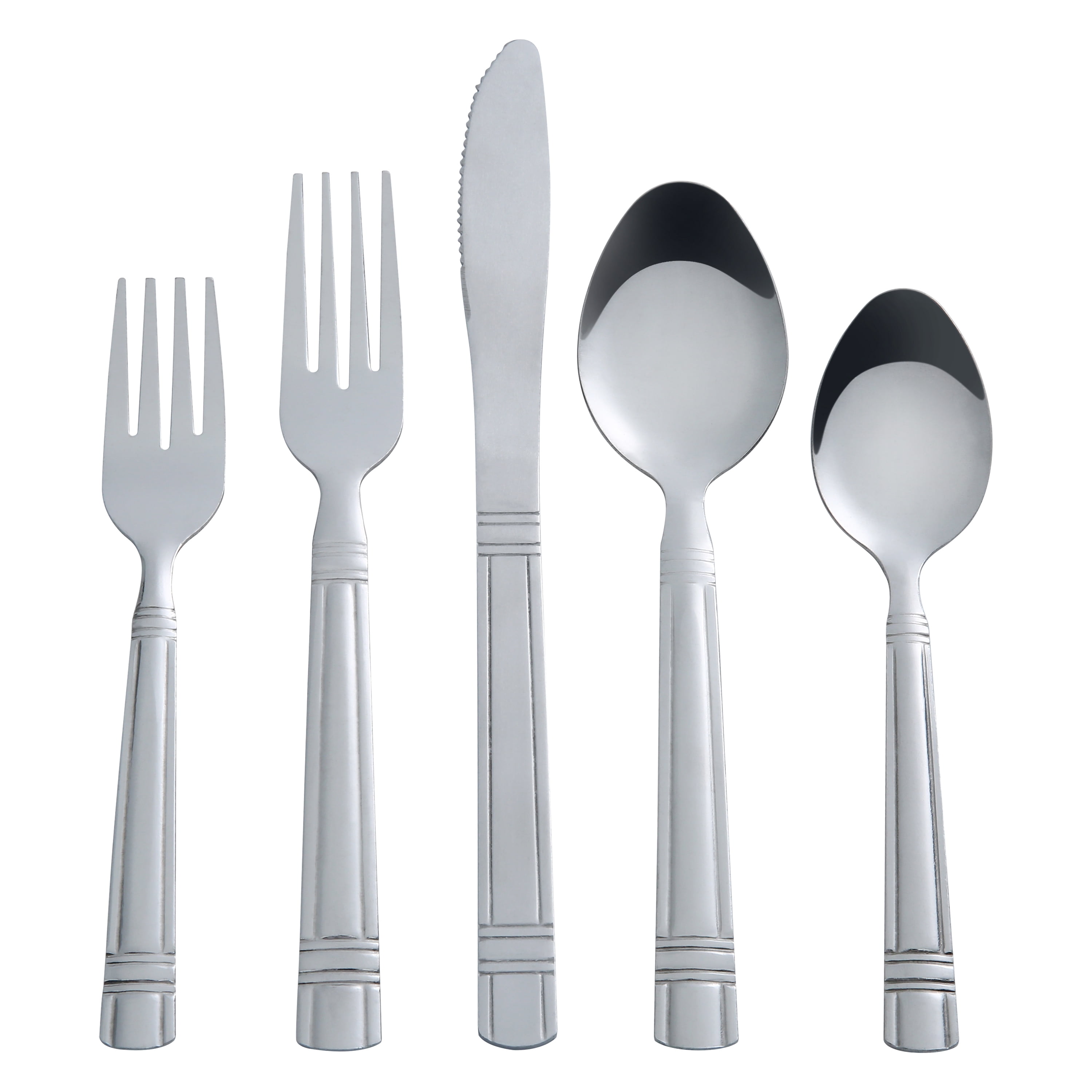 Mainstays 49 Piece Elena Adult Stainless Steel Flatware Set and Organizer Tray, Silver, Service for 8