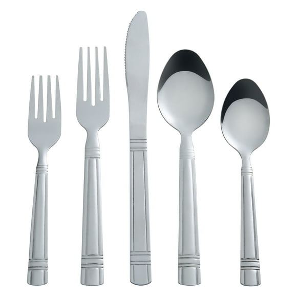 Mainstays 49 Piece Elena Adult Stainless Steel Flatware Set and Organizer Tray, Silver, Service for 8