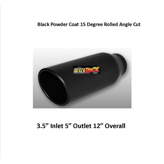 Brand New Flat Black Exhaust Tip 3 1/2" IN 5" Out 12" Long HI-Temp Powder Coat