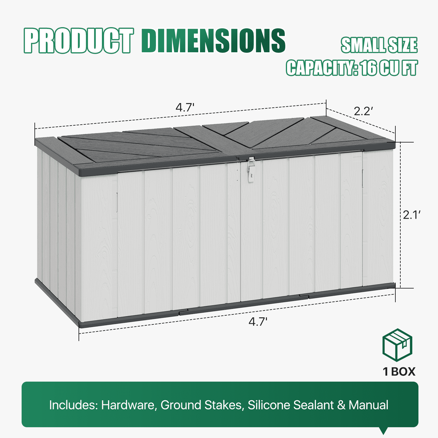 BaPiPro 120 Gallon Outdoor Patio Deck Box, Plastic Resin Storage Box for Garden Backyard Pool, Small Waterproof Storage Bins, 4.7'x2.2', Light Gray