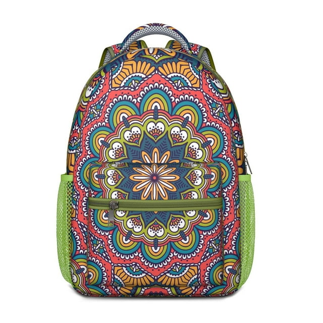 Sacred Symbolic Mandala Backpack for Teens - Waterproof Ergonomic School Bag with Spinal Support