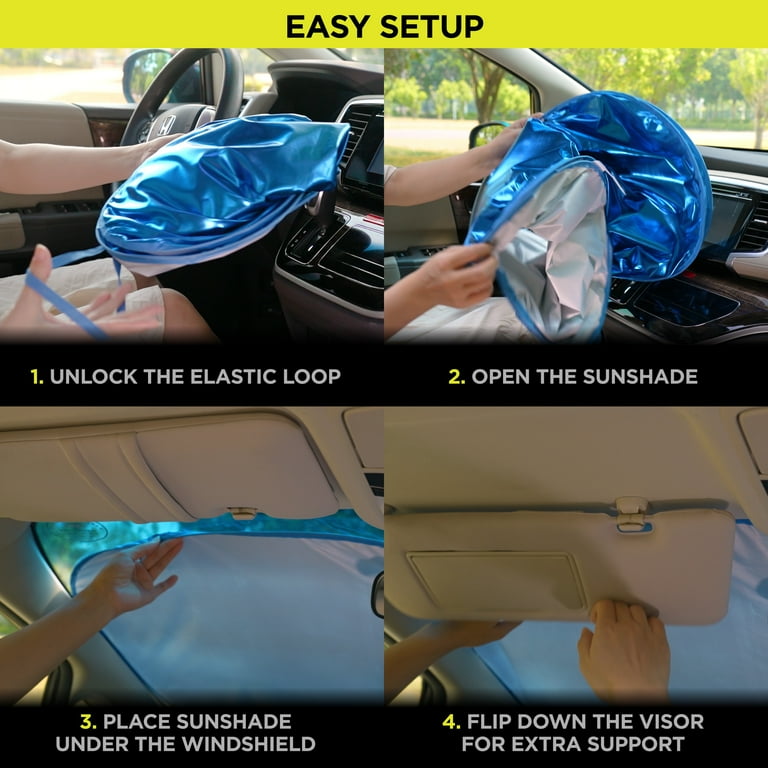 2 pack) Auto Drive Universal Fit Blue Twist Windshield Sun Shade 1