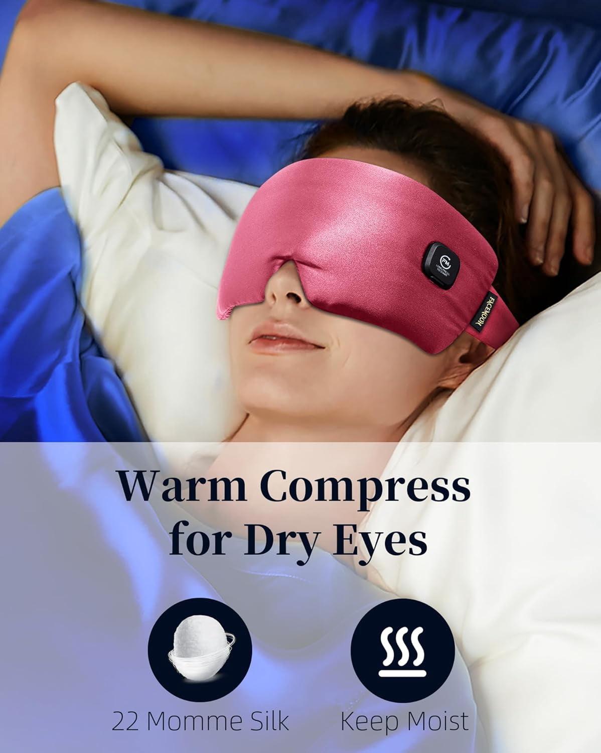 Heated Eye Mask for Dry Eyes - Silk Cordless Warm Eye Compress Moist Heat, FSA HSA Eligible, Eye Heating Pad for Stye Treatment, Tired Eyes, Sleep, Travel, Washable, Rechargeable, Pink