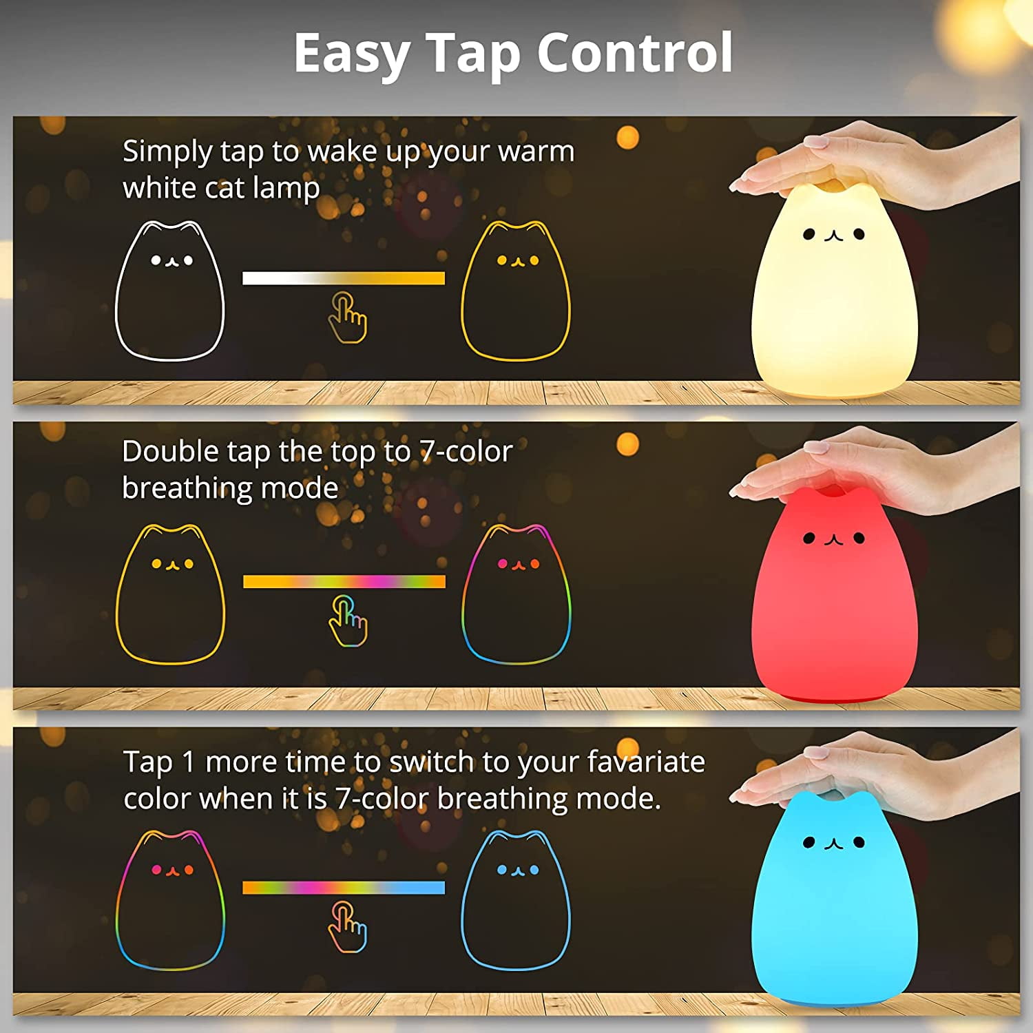 Cat Lamp, Cute Kitty Night Light, Gifts for Women Teen Girls Baby, Night Lights for Kids Bedroom, Cute Christmas Kitty Silicone Nightlights for Children Toddler.