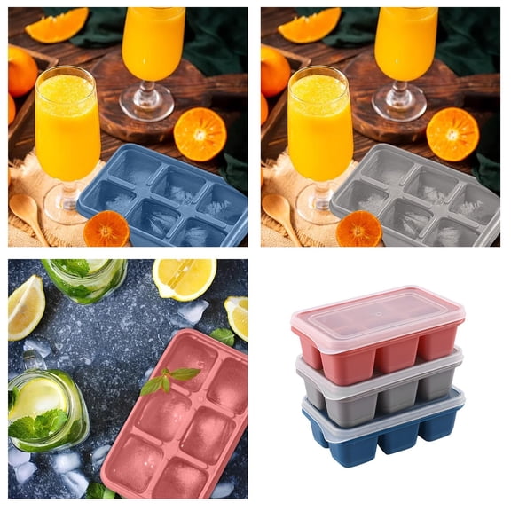 3Pcs Silicone Ice Cube Trays With Transparent Lids Stackable Small Ice Cube Molds For Home Freezer Cocktail Beverage Making(Multicolor-11.5Cm)