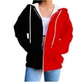 thumbnail image 2 of Ounisa Women's ZipperJackets Fashionable Casual Splicing Color Sweatshirt Drawstring The Season Hoodie Long Sleeve Tops with Pocket, 2 of 5