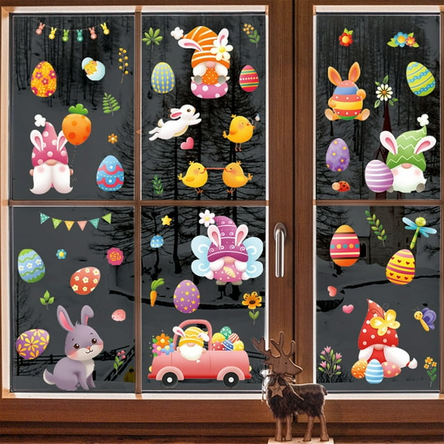 Amzcrzy Home Decor, Other Decoration, Easter Stickers Easter Decorations Windows Stickers Suit For Shop Doors And Windows Easter Atmospheres Decoration A Set Of 9 Stickers, P VC Window sticker