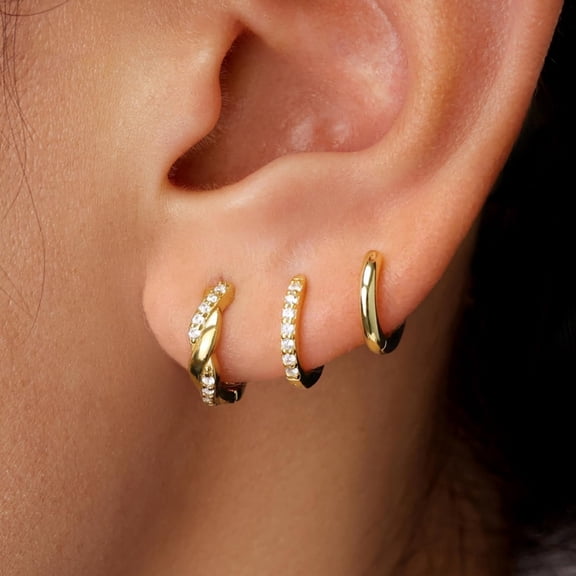 YEUOYEA 3 Pairs Small Gold Hoop Earrings Set for Women, 14K Gold Plated Hypoallergenic Dainty Cute Huggie Hoops, Jewelry Gift