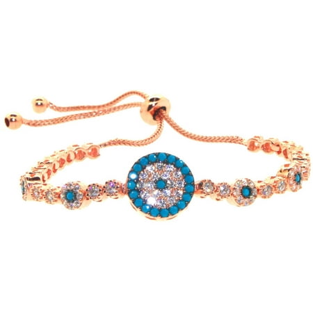 Pori Jewelers Turquoise CZ 18kt Rose Gold-Plated Sterling Silver Turtle Friendship Bolo Adjustable Bracelet