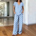 thumbnail image 2 of hoksml Women's Polka Dot 2 Piece Outfit, V Neck Cap Sleeve Top and Elastic Waist Wide Leg Pants Casual Lounge Set, 2 of 6