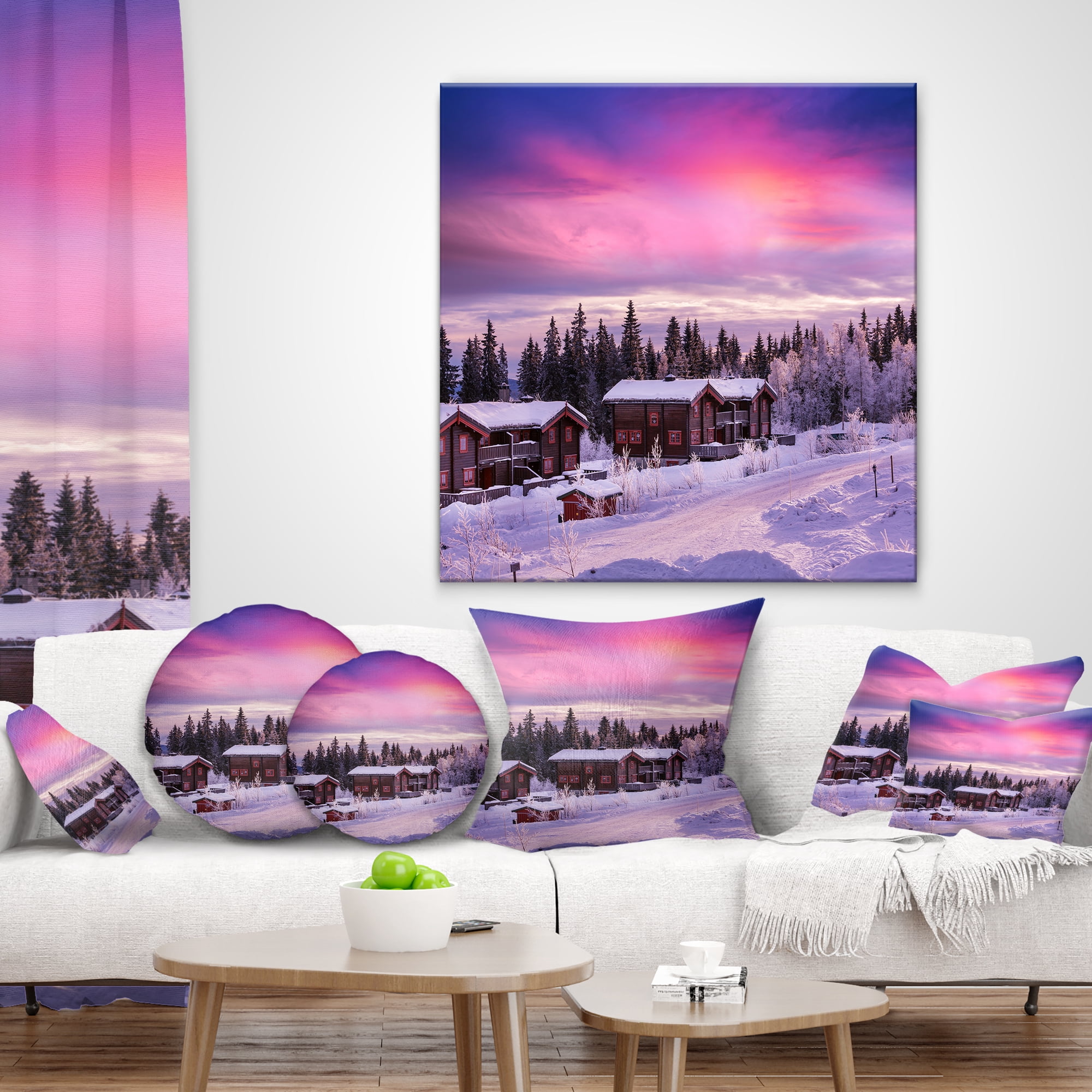 Designart Frosty Winter Resorts in Forest - Landscape Wall Throw Pillow - 16x16