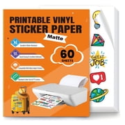 DIYMAG 60 Pcs Printable Vinyl Sticker Paper for Inkjet Printer/Laser Printer, 8.5"x11" Printable Vinyl Sticker Paper - Waterproof, Dries Quickly Vivid Colors (Matte White )