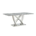 thumbnail image 2 of Modern Faux Marble Dining Table 70" Rectangle for 6-8 People, Chrome Stainless Steel Base Kitchen Dining Table (Silver/Grey) - Durable & Easy Assembly, 2 of 9