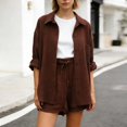 thumbnail image 2 of 2 Piece Sets for Women Shorts Womens Short Set Summer Sets Women Solid Spring Long Sleeve Shirt High Waist Drawstring Shorts Fashion Summer Outfits, 2 of 5