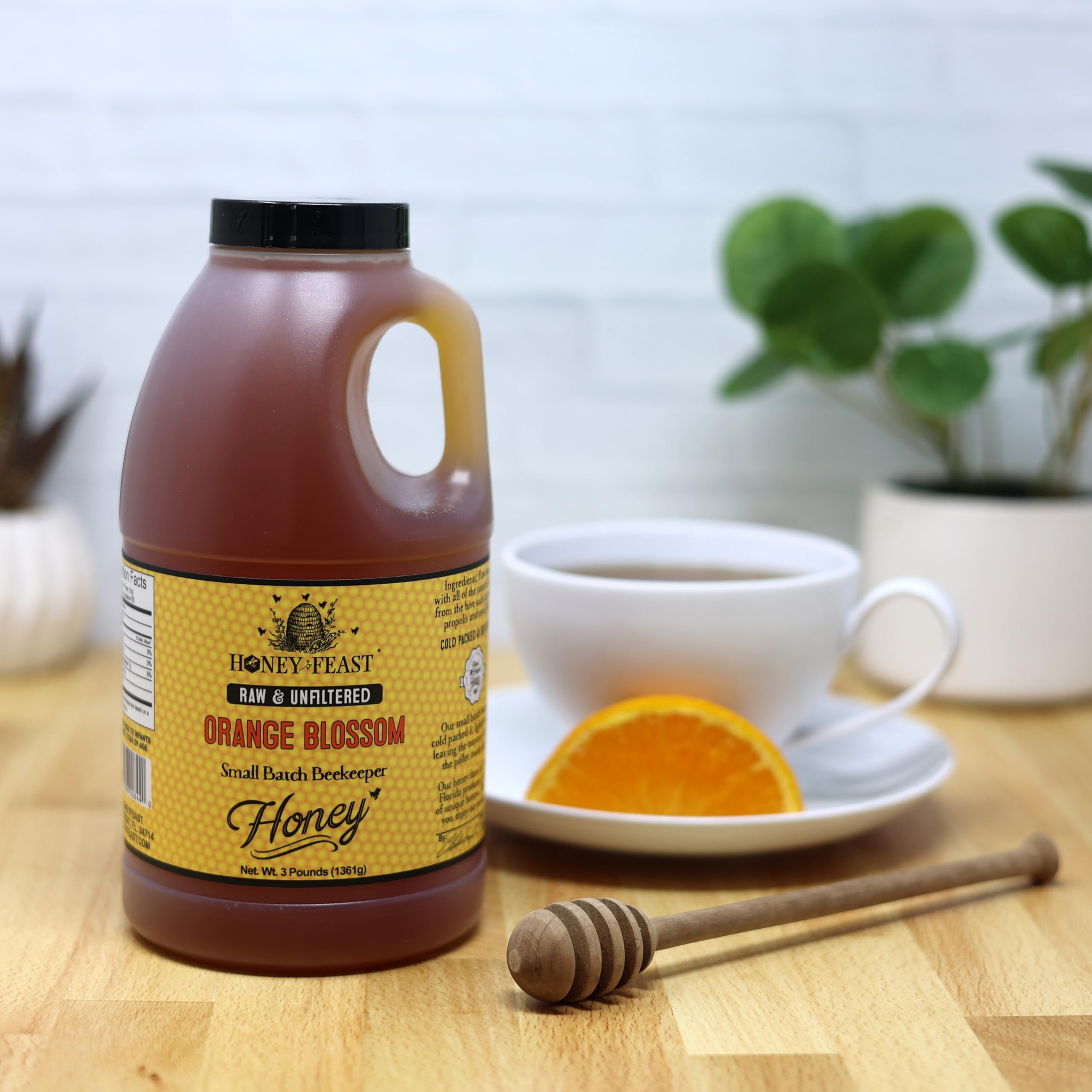 HONEY FEAST Raw Orange Blossom Honey 3 Pounds (Pack of 4), Unfiltered & Pure – Fresh Florida Superfood from American Organic Floral Sources