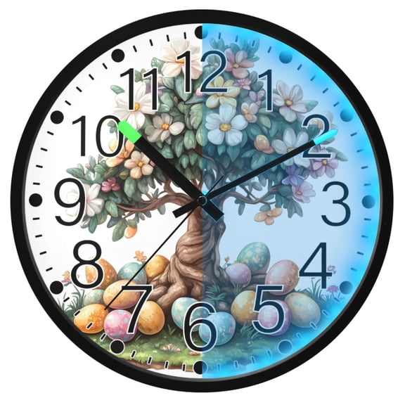 Ryvnso Easter Tree 12 Inch Night Light Wall Clock Silent Battery Operated Luminous Clocks