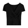 thumbnail image 1 of Haut Ajusté Froncé à Col en V pour Femme, Manches Courtes à Cap, Chemise Portefeuille, Chic Décontracté, Haut de Sortie, T-Shirt Été 2025, 1 of 2