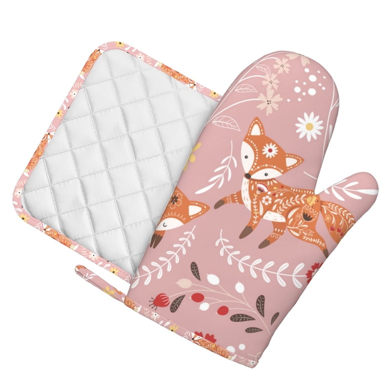 Fox Mini Oven Mitts Set – Heat Resistant To 500°F With Non-Slip Silicone Grip & Soft Cotton Lining For Cooking & Baking
