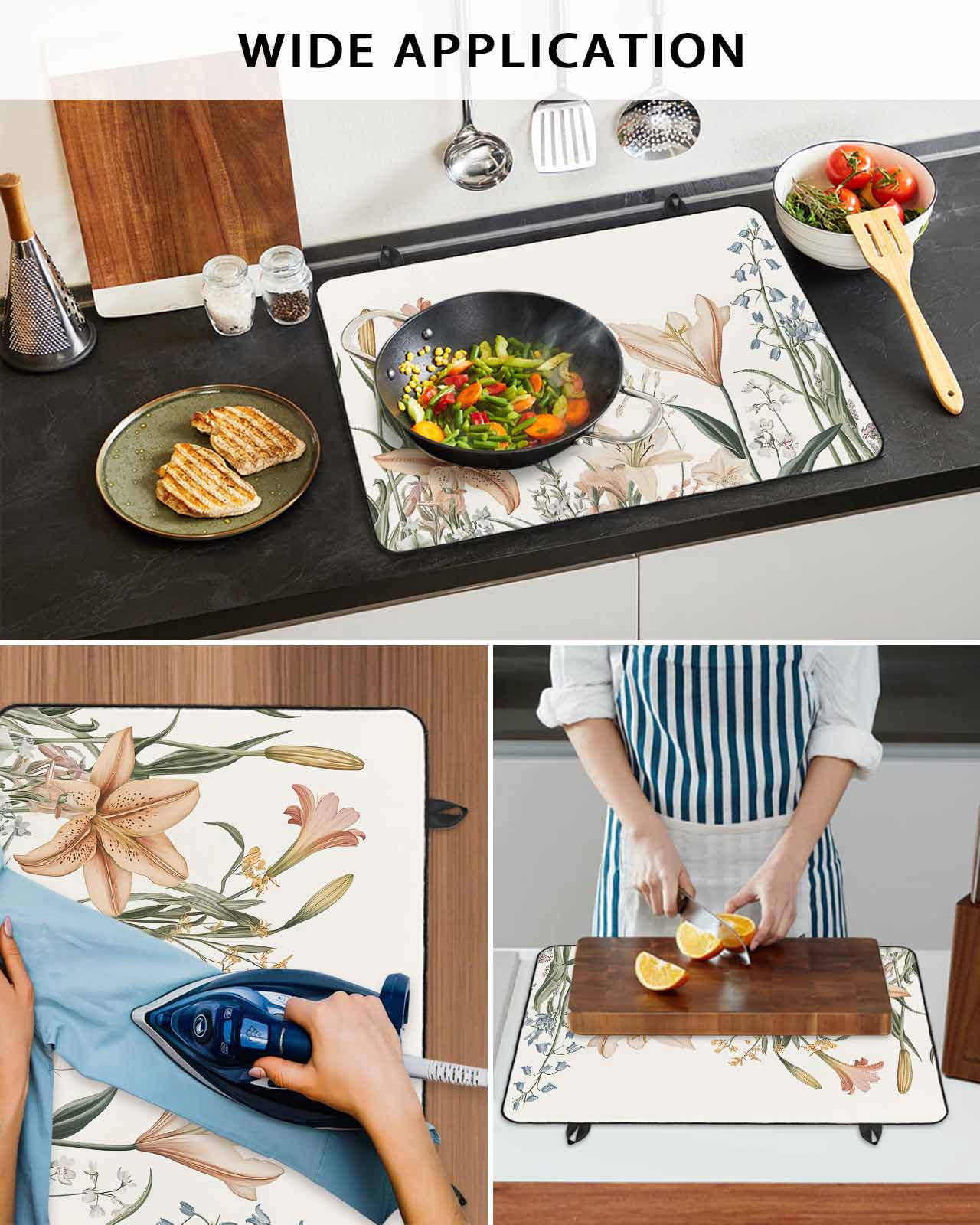 nqOlkjepod Large Induction Cooktop Protector Mat 36"x21", Botanical Flower Stove Top Covers for Electric Stove, Spring Watercolor Blooms Leaf Plant Stove Burner Cover Mats, Glass Top Stove Cover