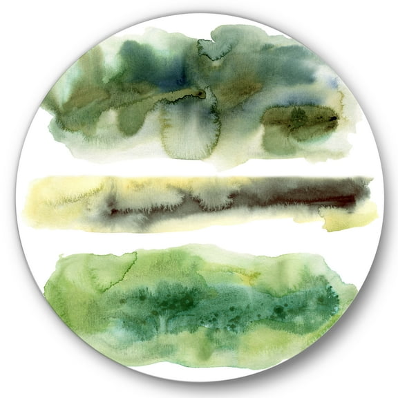 Designart 'Golden Green Abstract Clouds III' Modern Circle Metal Wall Art 36x36 - Disc of 36