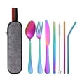 thumbnail image 2 of Camping Utensils, Full-Size Reusable Silverware for Lunch Adult, Stainless Steel Portable Fork Spoon Knife Set for Work, Travel Cutlery Set with Case and Chopsticks Straws (Rainbow), 2 of 3
