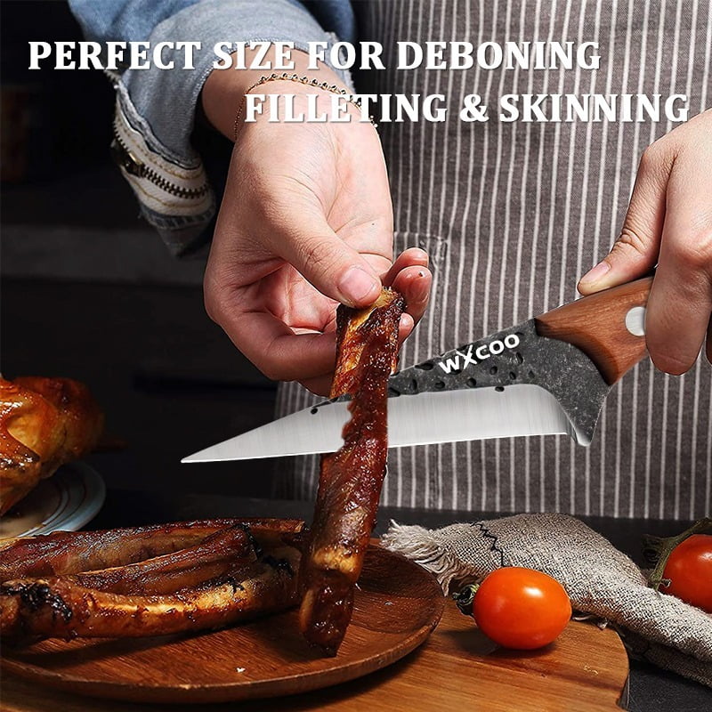2PCS Stainless Steel Sharp Chef Knife Utility Knife Boning Knife Handmade Forged Knife Multipurpose Knife Unique Knives for Cooking Kitchen Must Haves Camping Knife Fruit Fish Meat Cleaver Barbecue