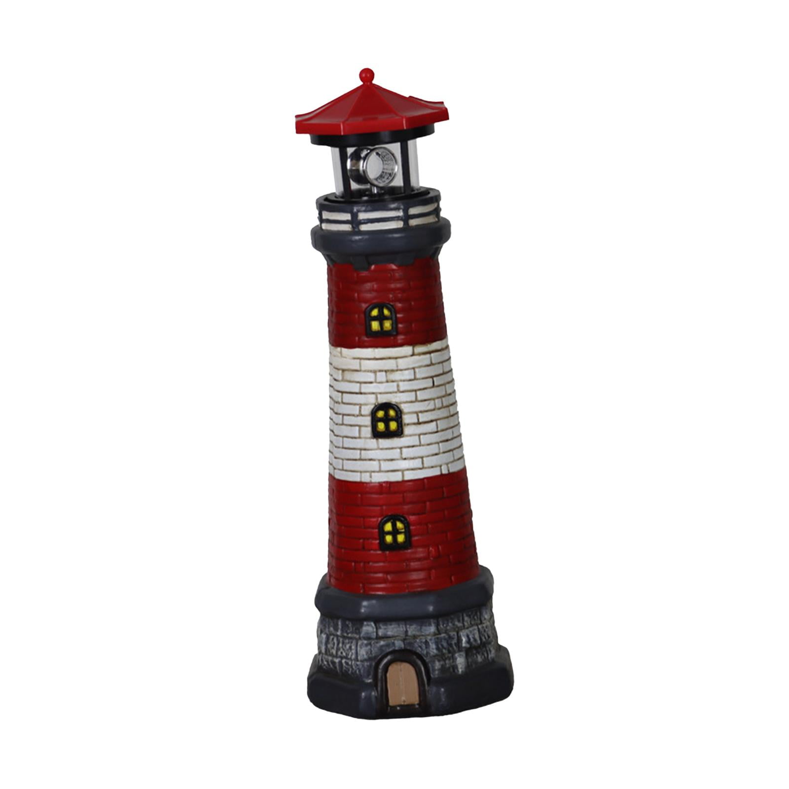 figatia Garden Solar Lighthouse Statue Lamp 360 Degree Rotating Light Yard Patio Sculpture Height 37.5cm for Tree Stumps Multipurpose Red Top