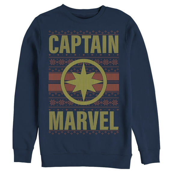 Men's Marvel Ugly Christmas Captain Marvel Sweatshirt Navy Blue 2X Large