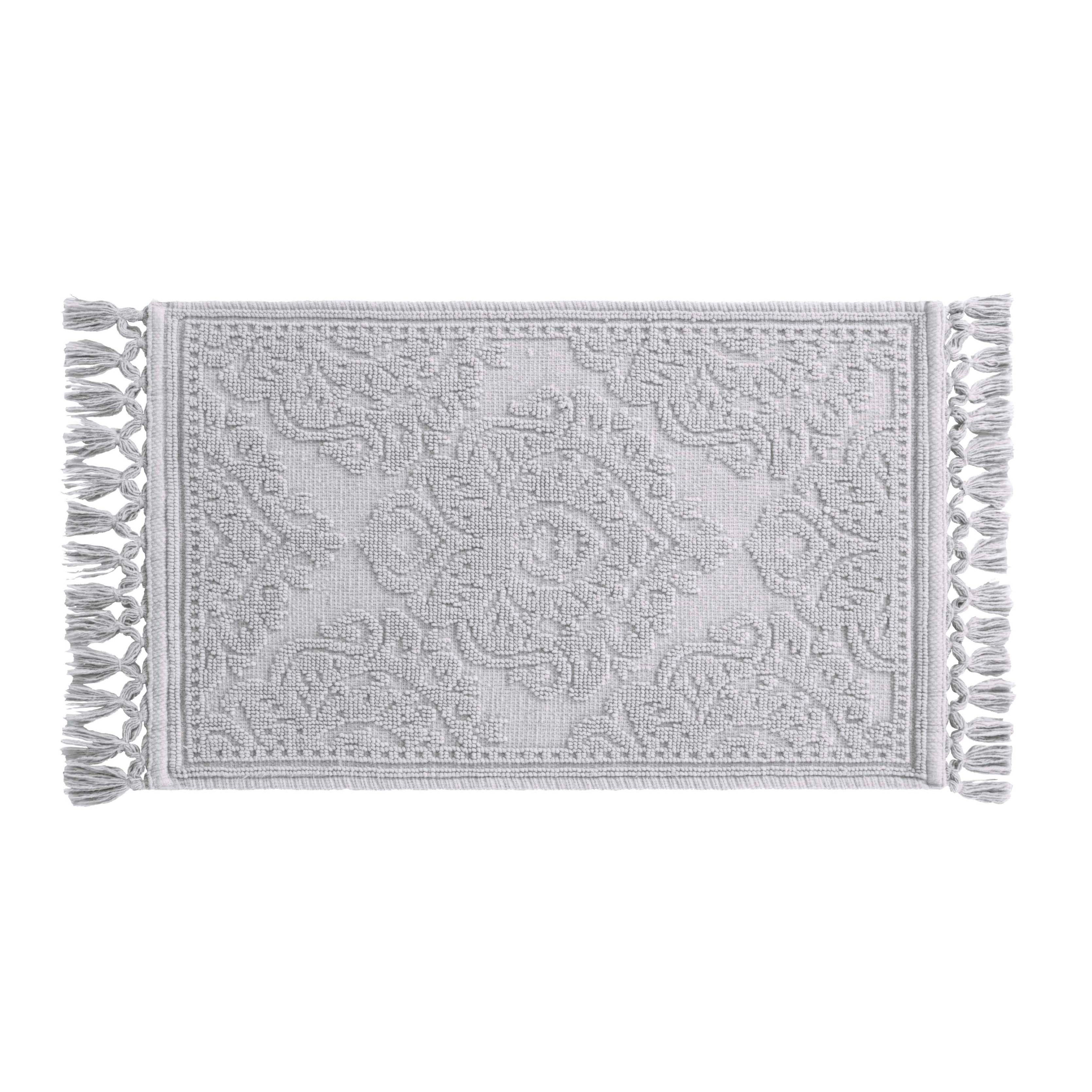 Jean Pierre Ricardo Cotton Fringe 27 x 45 in. Bath Rug, Light Grey
