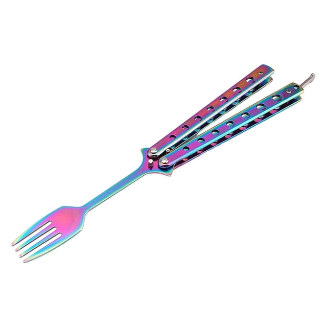 Tenedor de mariposa de acero inoxidable de 9,06'' Tenedor de entrenamiento de mariposa Práctica de mariposa mango colorido