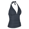 thumbnail image 2 of Hilor Halter Top Swimsuits for Women V Neck Bathing Suit Tops Shirred Tankini Top, 2 of 5