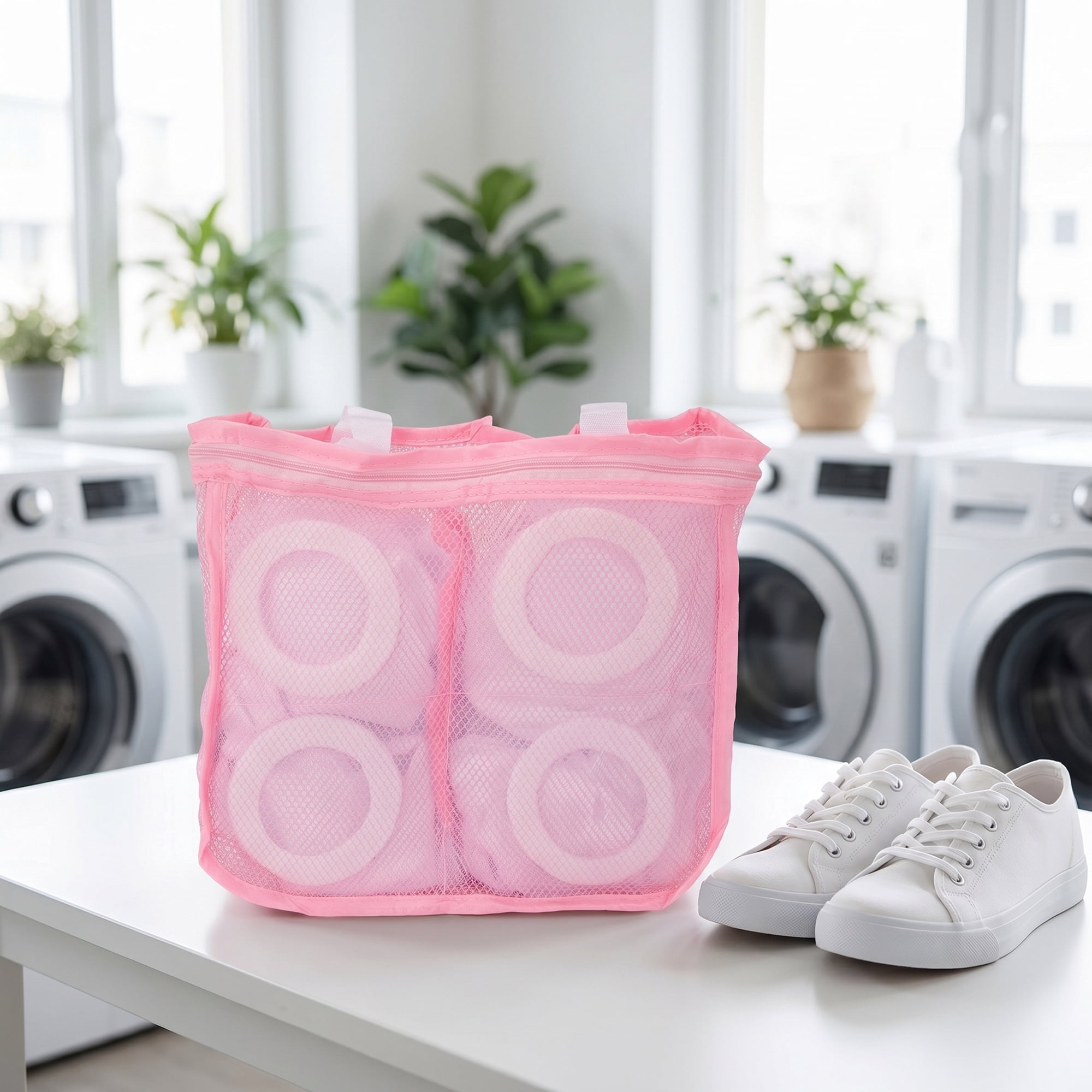 Unique Bargains 1 Pack Polyester Mesh Laundry Shoe Bag for Washing Machine Pink 11"x9.6"