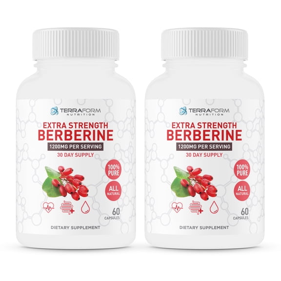Berberine HCL 1200mg Daily - High Potency Pure Berberine Supplement 600mg per Capsule - 60 Capsules - Supports Metabolic Health, Energy & Wellness - Made in USA - 2 Pack