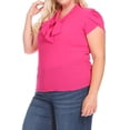 thumbnail image 2 of Women's Plus Size Casual Solid Petal Sleeve Bow Tie Neck Short Sleeve Blouse Shirt Top, 2 of 6