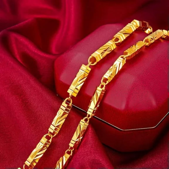 K-KED Men's HipHop 24k Gold Plated 6/7/8MM Hexagon Bamboo Necklace Chain Delicate Jewelry Gift