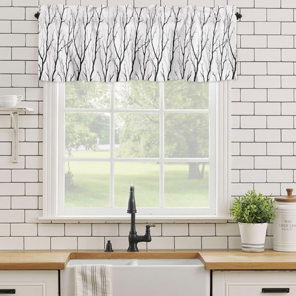 Curtain Valances for Kitchen Windows,Abstracts Branches Silhouettes Rod Pocket Valances Short Curtains Country Plant Window Treatment for Living Room Bathroom Bedroom Decor,42x12in