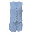 thumbnail image 4 of Arlun Womens 2 Piece Short Sets Sleeveless Button down Vest Top and Shorts with Pockets Summer Two Piece Matching Outfits Solid Color Simple Comfort Versatile Daily Wear Blue XL, 4 of 4