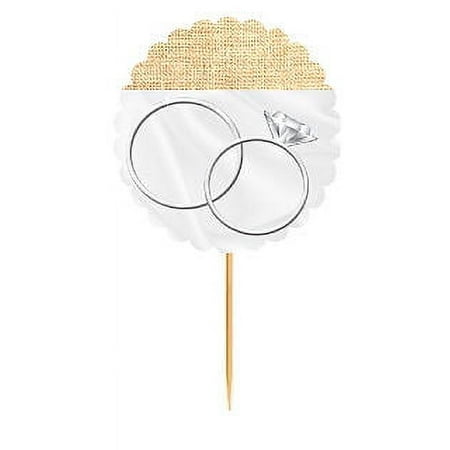 Wedding Ring Rustic Burlap Wedding Cupcake Decoration Topper Food Picks