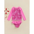 thumbnail image 4 of Xingqing Kids Child Girls Two Piece Bikini Set Mermaid Print Long Sleeve Tops and Ruffle Shorts Swimsuit Rose Red 5-6 Years, 4 of 9