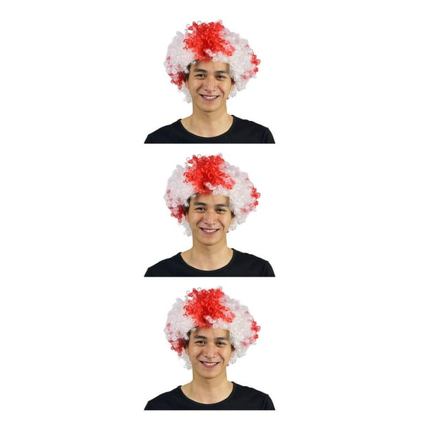Vogacara Payaso Peluca Cabello Rizado Pelos sintéticos Aficionados al fútbol Amplia aplicación Fiestas Sombreros Vestir Divertido Inglaterra Type1 NO1