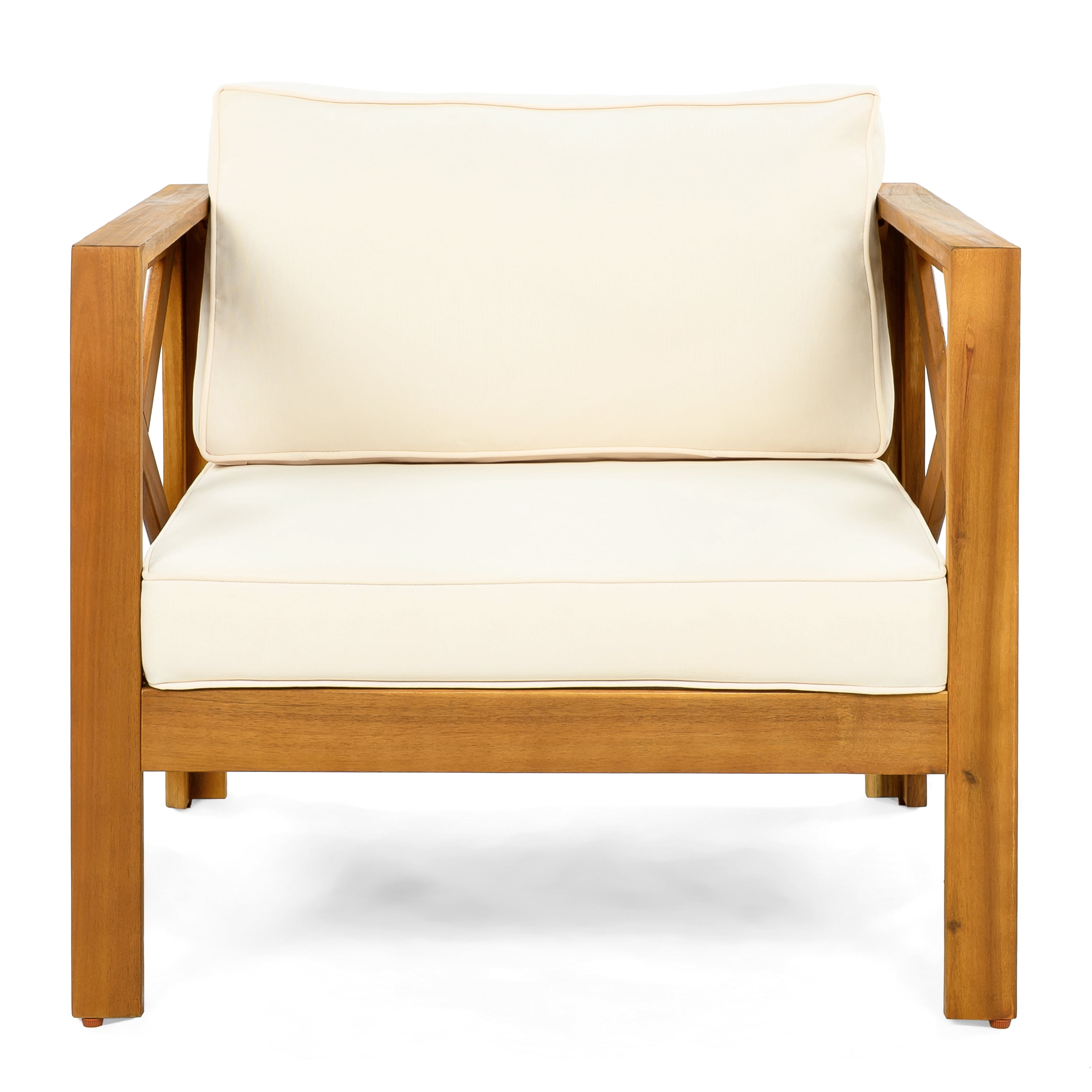 Wooden Armchair Set of 2, Outdoor Acacia Wood Club Chair with Cushions for Patio Garden, Teak and Beige