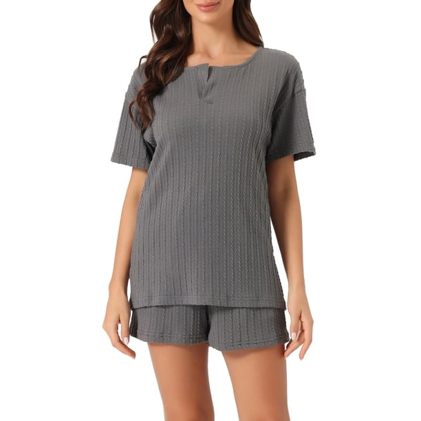Conjuntos de pijama de mujer INSPIRE CHIC, ropa de salón casual, pantalones cortos, camisetas con pantalones y bolsillos, 3XL gris