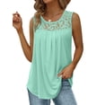 thumbnail image 3 of Camisetas de Tirantes de Verano para Mujer, Corte Holgado, Túnicas Plisadas, Escote Redondo, Sin Mangas, Encaje, Dobladillo Curvo, Fluidas. Lago Verde XXL, 3 of 7