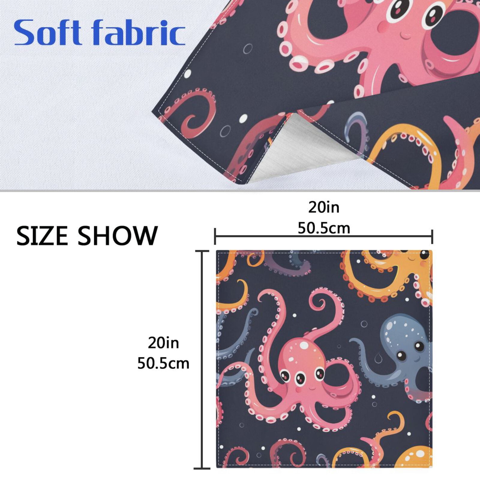 JSTEL Colorful Octopus Cartoon Cloth Napkins Set of 6, 20x20 Inch Washable and Reusable Napkin for Decoupage Dinner Party Everyday Use