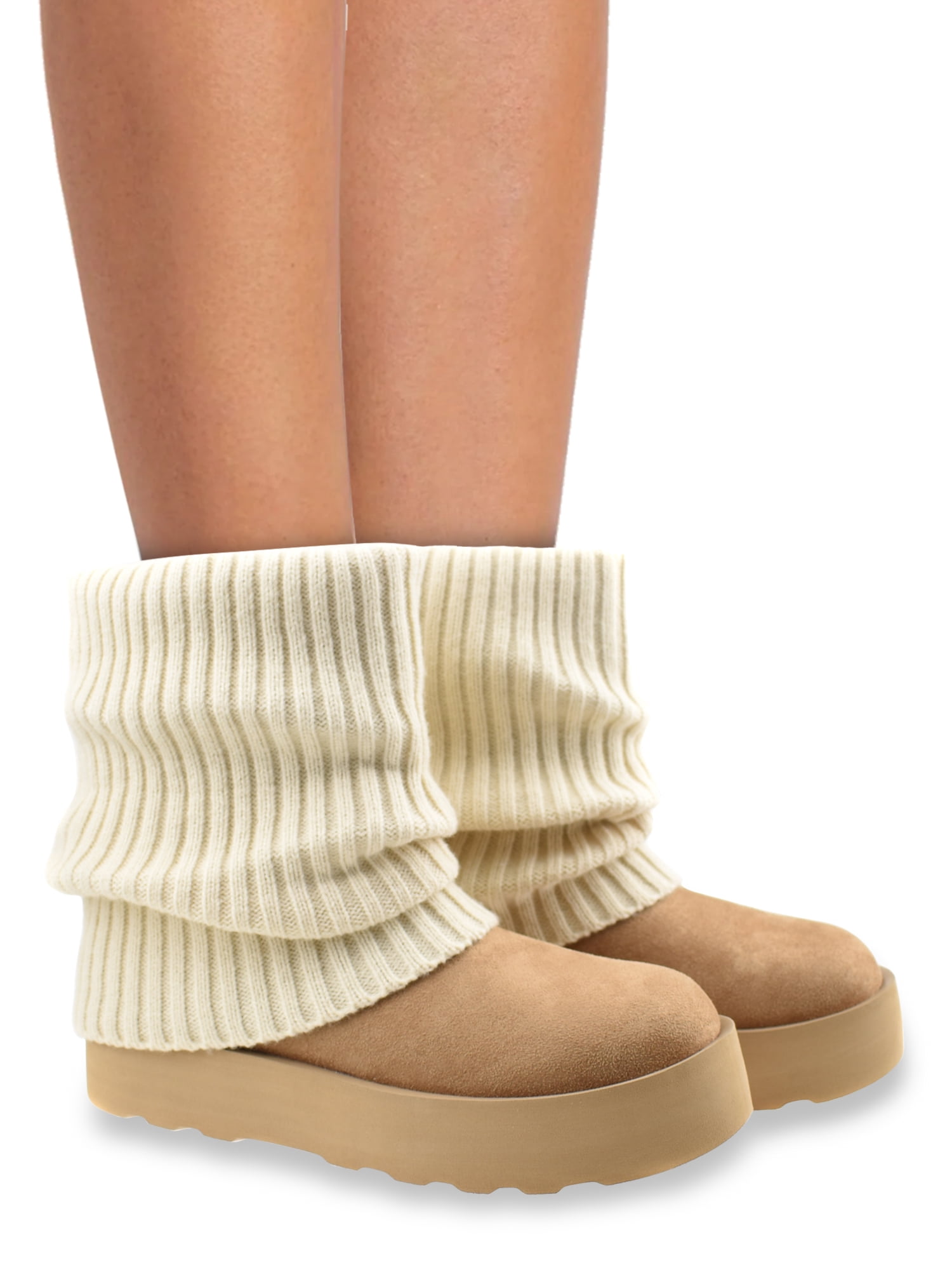 No Boundaries Women's Foldover Sweater Faux Fur Boots