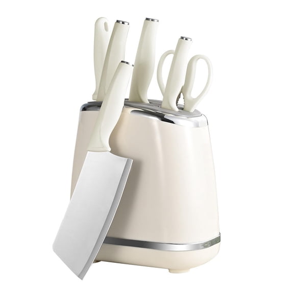 7-Piece White Kitchen Knife Set with Block & Sharpener | Ultra-Sharp Stainless Steel Cutlery with Ergonomic Handles | Space-Saving Design