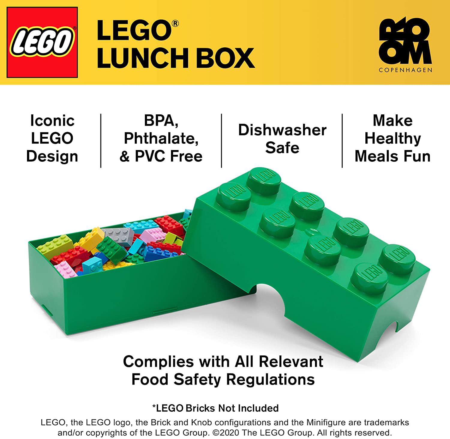 OFFICIAL LEGO LUNCH BOX BRICK STORAGE BOYS GIRLS LIME GREEN