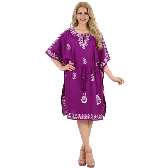 HAPPY BAY Women's Short Sleeve Beachwear Summer Casual Bikini Cover-Up Vacation Mini Cover Ups for Swimwear Women Dress 2X-3X Mauve, Paisley