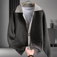 thumbnail image 2 of VNKIDY Men's Sweater Coat Autumn Winter Oversized Solid Color Contrast Collar Ribbed Knit Cardigan Long Sleeve Button Front Coat With Patch Pockets For Cold Weather Daily Wear Versatile Knitwear, 2 of 3